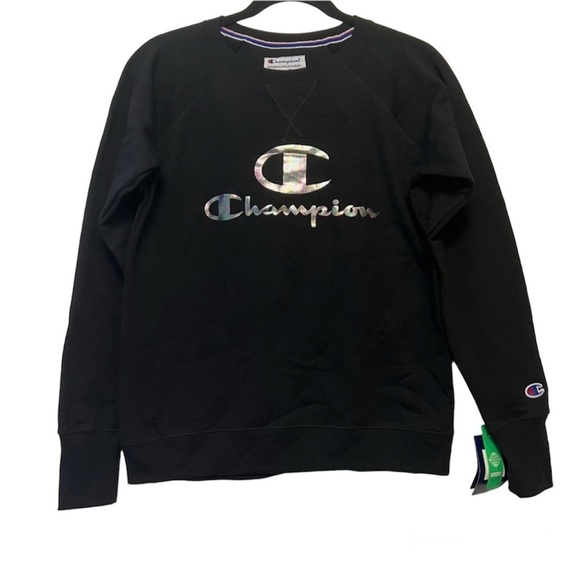 Champion Black & Iridescent Silver Logo Pullover Sweatshirt - Picture 2 of 6